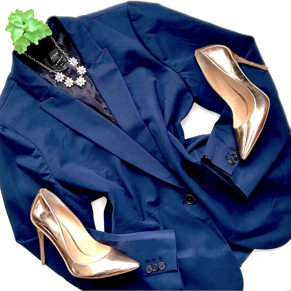 J. Crew Navy Blue Blazer with Rose Gold Heels Styling